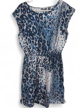 Collective Concepts Blue Leopard Print Elastic-Waist Dress